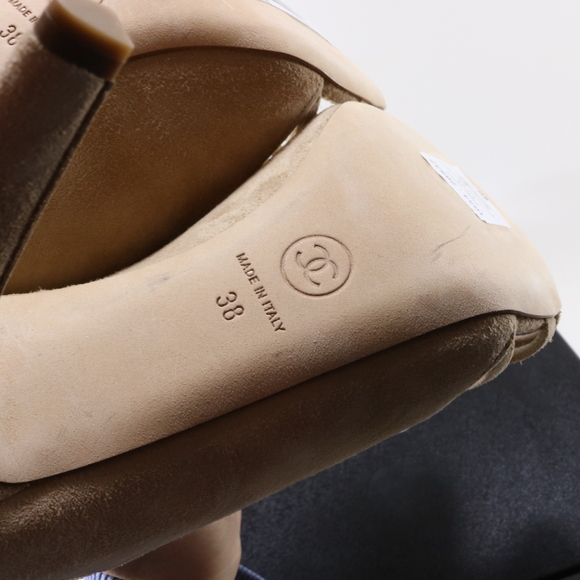 Chanel 19P 38 Beige Suede Nude pearl Centric Strappy Cage CC Logo Heels C867 - Picture 14 of 16